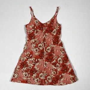 Abercrombie & Fitch Floral Mini Dress button down in red & cream small Hawaiian